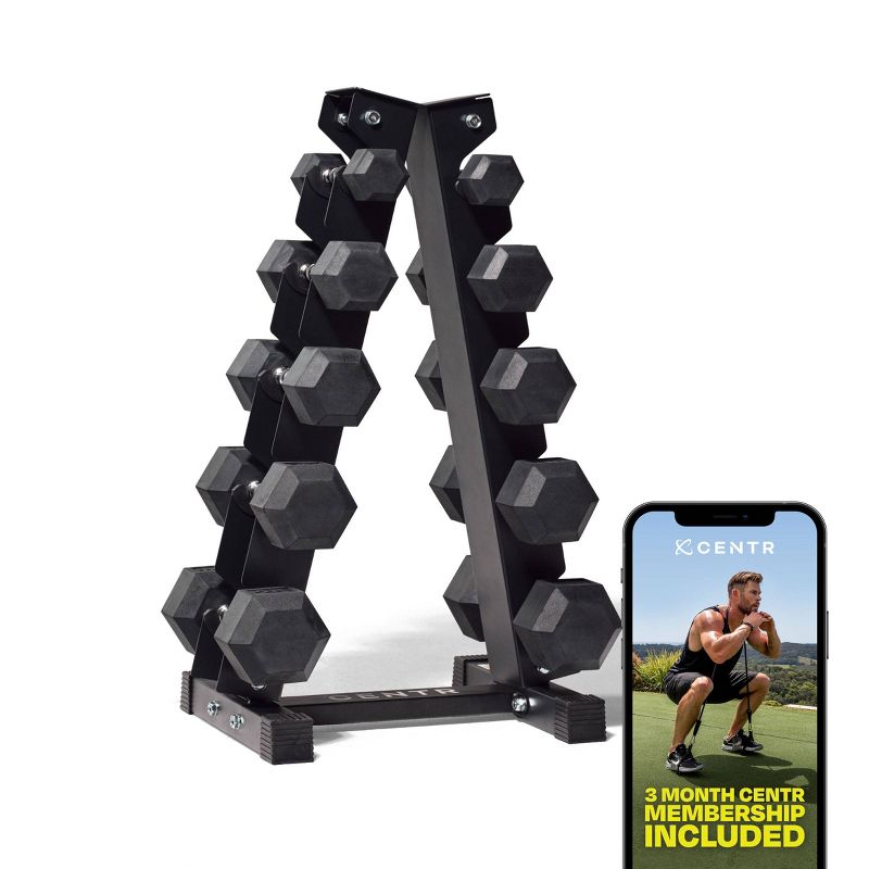 Centr by Chris HemsworthDumbbell Weight Set with Rack 5-25lb and 3-month Centr Membership, 1 of 8