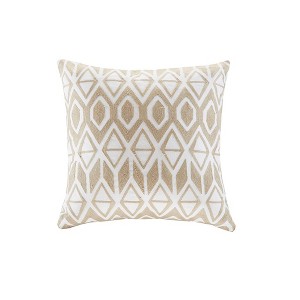 Gracie Mills Randall Embroidered Cotton Square Pillow - One Size - Taupe - 1 of 3