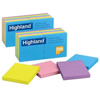 Highland Self-stick Notes, 3 X 3 Inches, Pastel Colors, Pad Of 100 Sheets,  Pack Of 12 : Target
