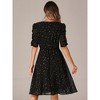Allegra K Women's Metallic Stars Ruched Sleeve Elastic Waist V Neck A-line Dress - 3 of 4