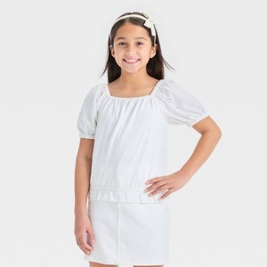 Girls' Short Sleeve Eyelet Top - Cat & Jack™ - 1 of 3