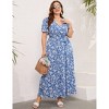 BLUEMING Plus Size Womens Dresses Floral Surplice A-Line Maxi Dress Waist Belted Floral Maxi Dress Wasit Tie Bell Sleeve Dress - 3 of 4