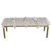 HomeRoots 47" Gray Ivory and Gold Geometric Cotton Upholstered Bench - 4 of 4