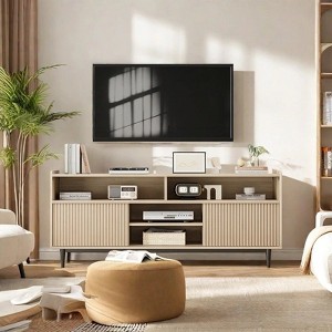 Whizmax Wood TV Stand for 65 inch,Boho Entertainment Center with Storage and Fluted Sliding Doors,Media Furniture for Living Room Bedroom,Coastal Oak - 1 of 4