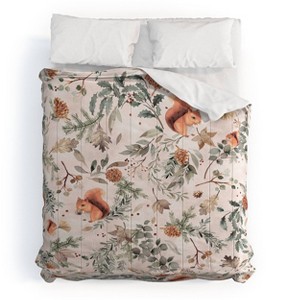 Deny Designs King Ninola Design Squirrels Winter Holiday Botanical Comforter and Pillow Sham Beige - 1 of 4