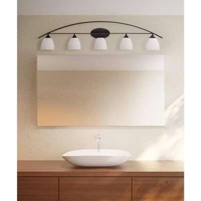 Jenisen Arch 51.5" Wide Bronze Wall Light with White Glass Shades