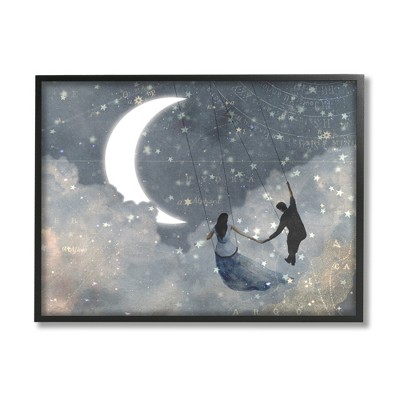 Stupell Industries Grey and Blue Celestial Love Sky Swinging by the Crescent Moon Stars