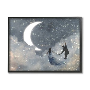 Stupell Industries Grey and Blue Celestial Love Sky Swinging by the Crescent Moon Stars - 1 of 4