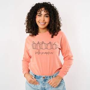 Simply Sage Market Hand Drawn Hello Pumpkin Garment Dyed Long Sleeve - 1 of 4