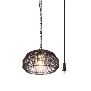 Novogratz x Globe Diego 1-Light Matte Black Woven Fabric Outdoor Plug-In Pendant Light: ETL Listed, Adjustable Height - 1 of 4