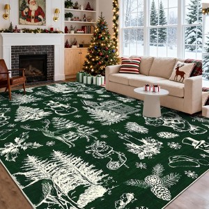 Christmas Tree Area Rugs, Non-Slip Machine Washable Holiday Carpet for Kitchen Hallway - 1 of 4