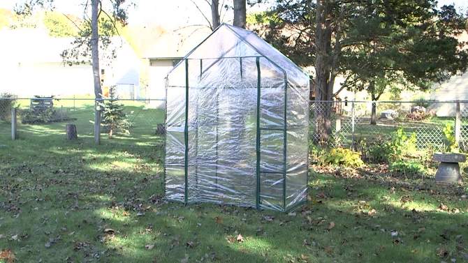 Sunnydaze Outdoor Portable Tiered Growing Rack Deluxe Walk-In Greenhouse with Roll-Up Door - 4 Shelves - Clear - 54" x 28" x 77", 2 of 13, play video