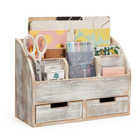 Farmlyn Creek Rustic Wood Desk Organizer with Drawers for Home and Office  Supplies Storage, Vintage-Style, 14.5 x 10 x 6 In