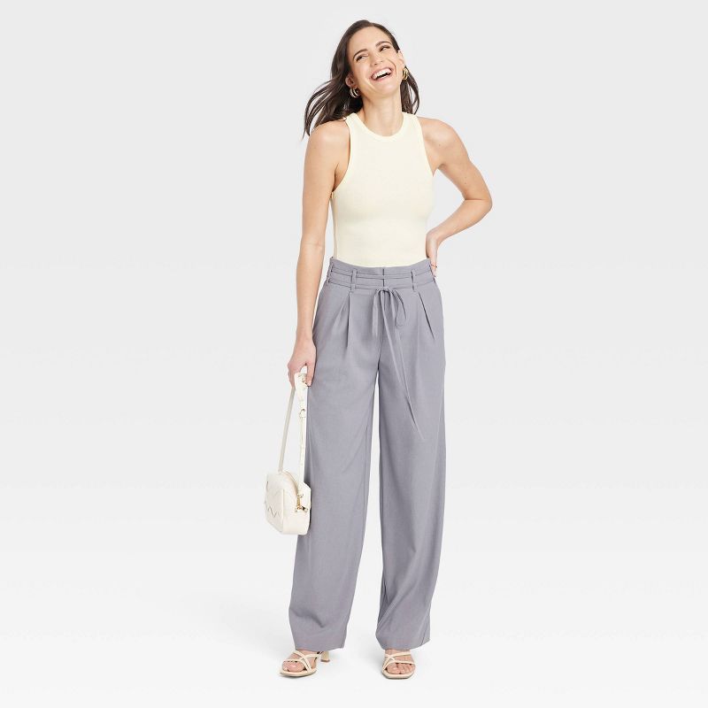 Women's High-Rise Wrap Tie Wide Leg Trousers - A New Day™, 4 of 5