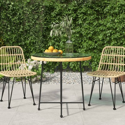 vidaXL Tempered Glass and Steel Dining Table with UV-Resistant PE Rattan Structure - Round 31.5" Table for Indoor and Outdoor Use