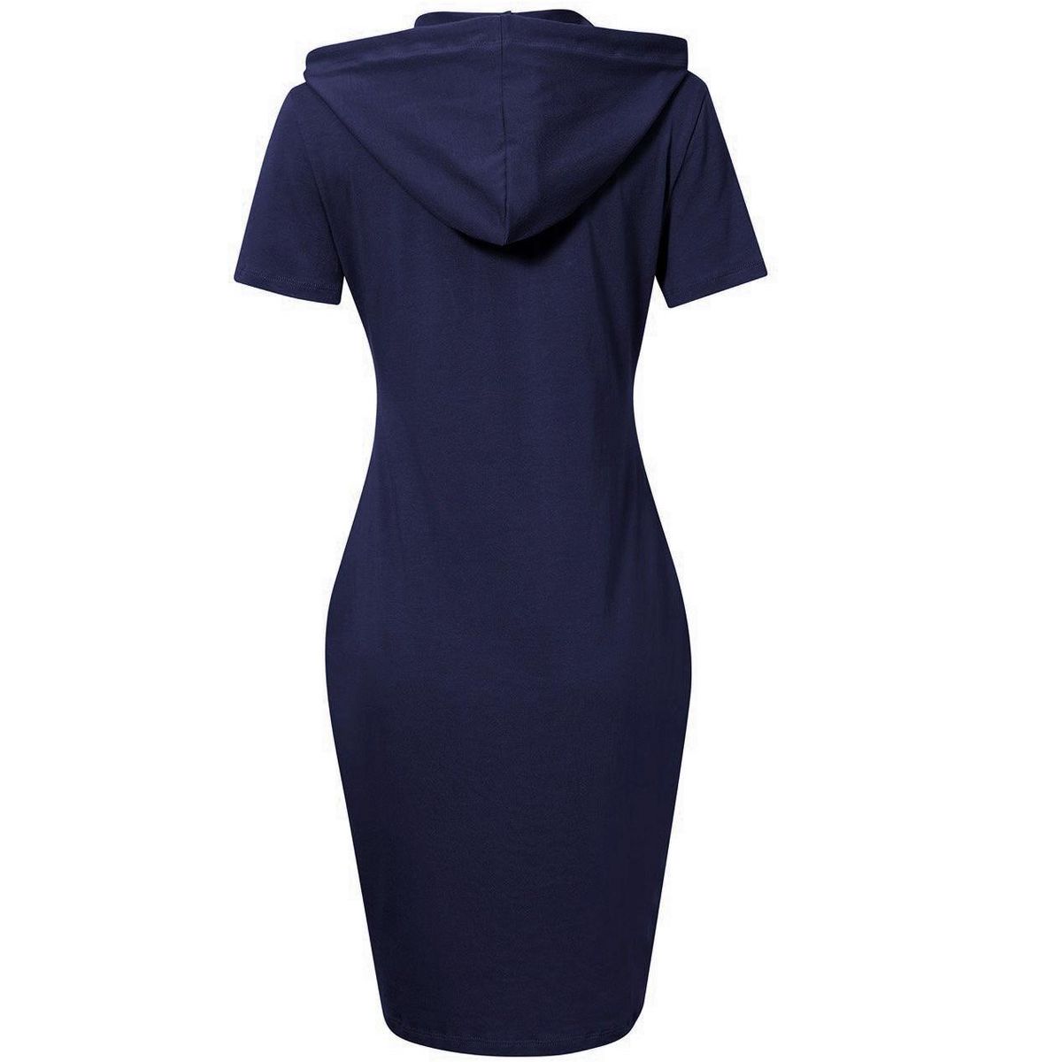 Women Short Sleeve Pocket Knee Length Slim Pullover Hoodie Dress - thumbnail 8