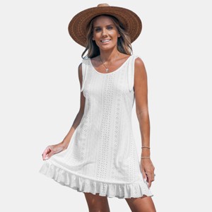 Women's White Eyelet Ruffle Hem Beach Cover Up Dress - Cupshe - 1 of 4