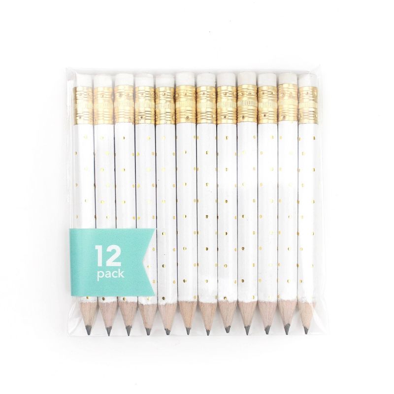 12pk Mini Pencils Polka Dots Foil Gold, 3 of 6