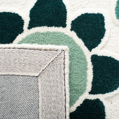 Ivory and Green Floral Hand-Tufted Wool Kids Runner Rug