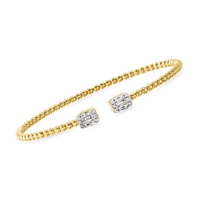 Ross-Simons 0.50 ct. t.w. Diamond and 18kt Gold Over Sterling Bead Cuff Bracelet Size 7