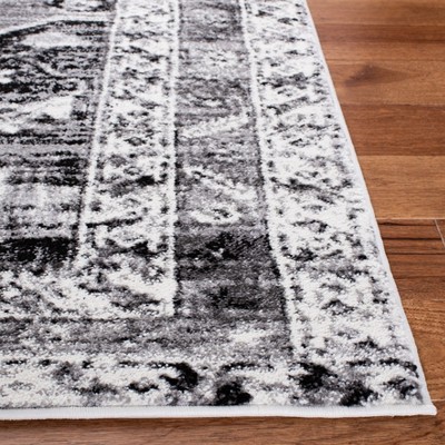 Grey and Ivory Hand-Knotted Synthetic Rectangular Area Rug