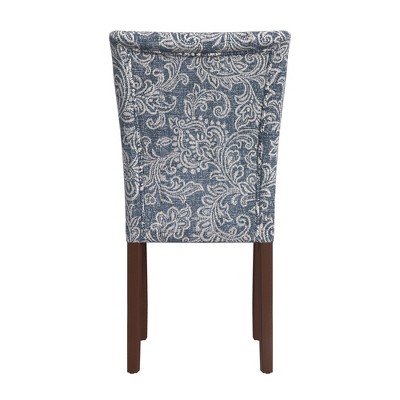 Set of 2 Denim Jacobean Print Linen Parsons Side Chairs