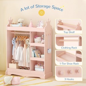 Kids Wardrobe with Storage & 3 Hooks,Kids Dress up Storage with Mirror,Kids Closet for Girls Boys, Open Hanging Armoire Wardrobe Closet for Bedroom - 1 of 4
