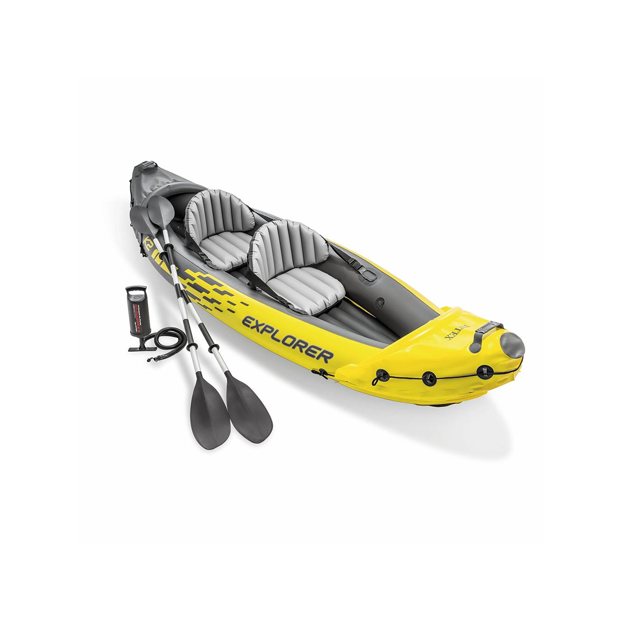 Intex 68307EP Explorer K2 2 Person Inflatable Kayak Set and Air Pump, Yellow