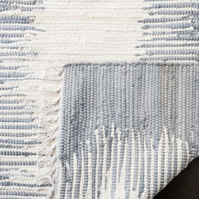 Gray and White Handwoven Cotton Stripe Runner Rug