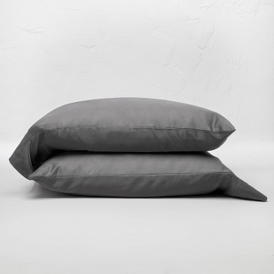 Standard 400 Thread Count Washed Lyocell Solid Pillowcase Set Dark Gray - Casaluna™