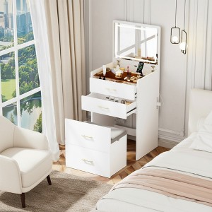 FONTOI 37.4"W 3-in-1 Makeup Vanity Table Desk with Mirror 3 Drawers and Stool Glass Desktop for Bedroom Dressing Room, White, 37.4"*18.9"*11.81" - 1 of 4