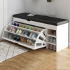 YIYIBYUS Shoe Bench with Seat and Folding Drawer for Hallway, Entrance, White - 2 of 4