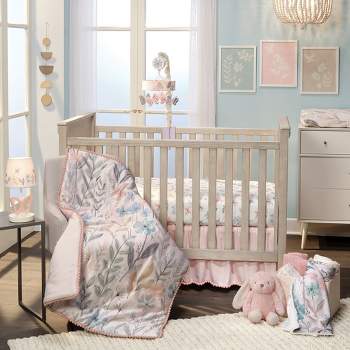 Lambs & Ivy Baby Blooms 3-Piece Pink Floral/Butterfly Baby Crib Bedding Set