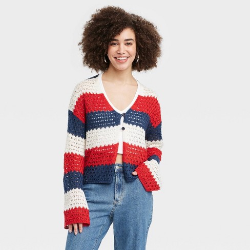 Women's Americana Crochet Graphic Cardigan - : Target