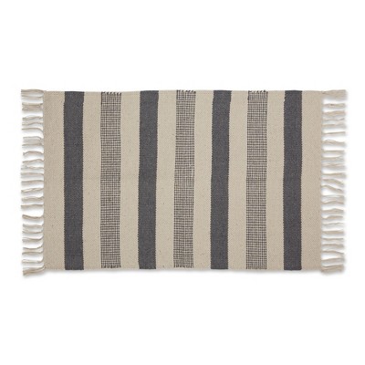 Design Imports Textured Stripe - Gray & Natural With 3 In Fringe - 2 X 3 Ft