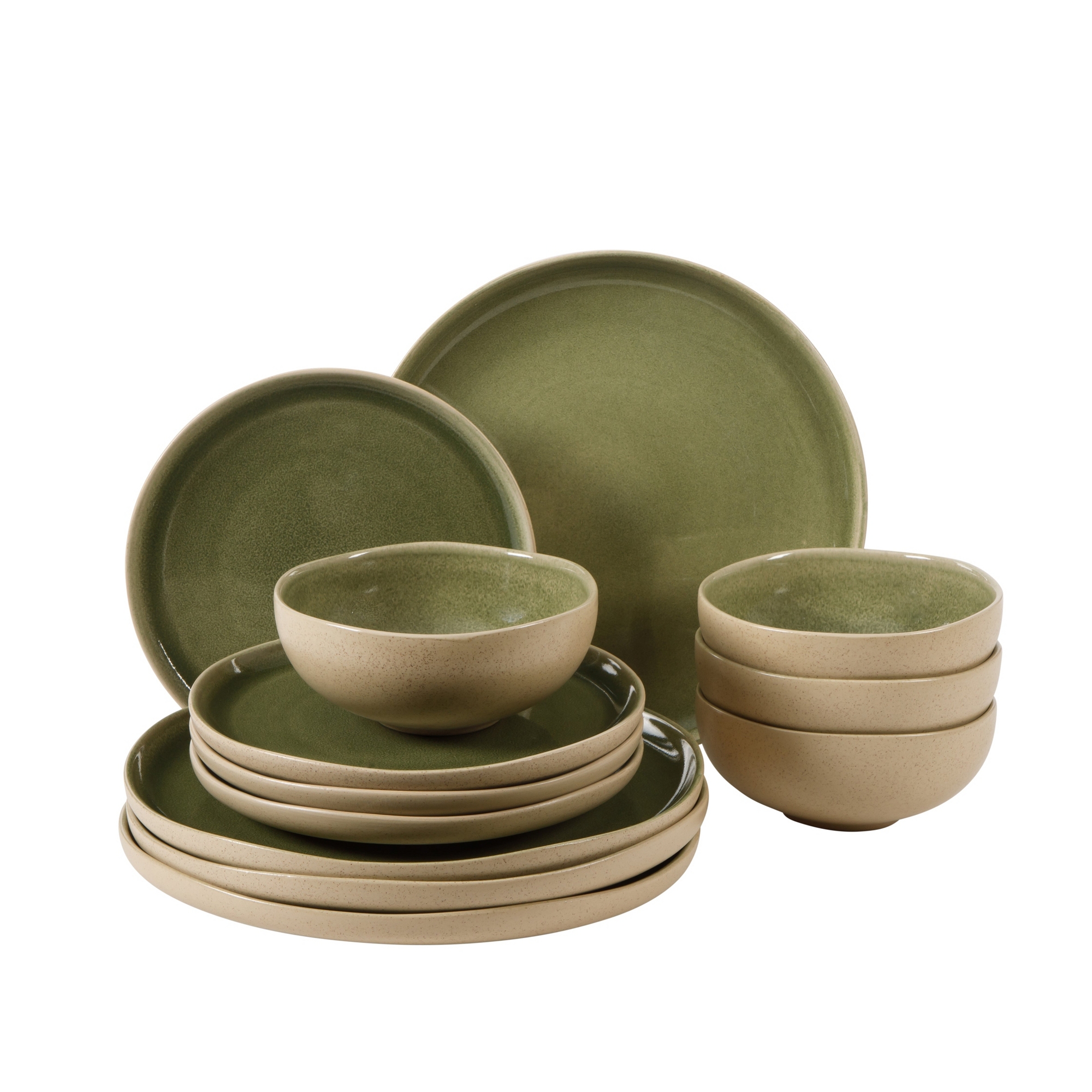 Gibson Elite Manila Bay 12-Piece Stoneware Dinnerware Set, Service for 4, Reactive Glaze, Green