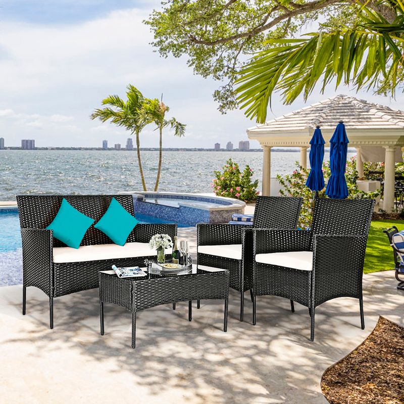 Costway 8PCS Patio Rattan Furniture Set Cushioned Sofa Coffee Table Backyard Turquoise/Red/Grey/White/Navy, 5 of 11