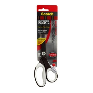 Scotch 8" Precision Ultra Edge Scissors - Titanium Fused: Heavy Duty Office & Gift Wrap Tool, Multicolor, Lifetime Warranty - 1 of 4