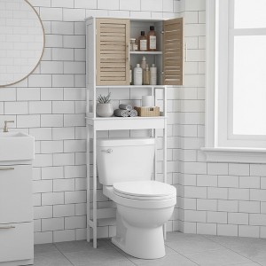 Evideco French Home Goods Over-The-Toilet Storage Cabinet – Louvered Doors – 24.8 x 70.5 x 9 in – MDF Bathroom Space Saver - 1 of 4