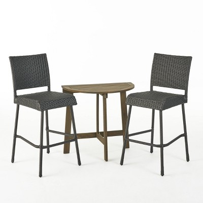 Meadow 3pc Wood & Wicker Half Round Bistro Set - Gray - Christopher Knight Home