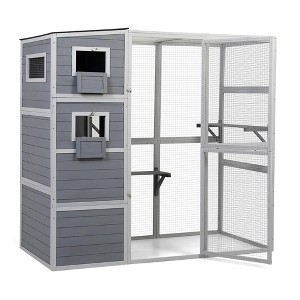 COZIWOW Large Outdoor Cat Catio, 4-Tier Playpen Small Animal Shelter with Weatherproof Roof, 2 Resting Rooms and 2 Platforms, Grey - 1 of 4