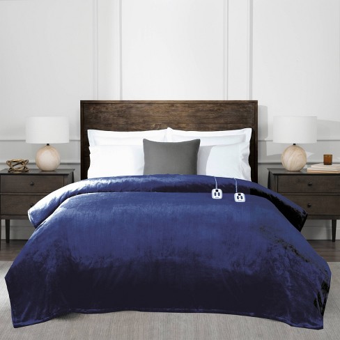 Queen Heated Blanket Navy Brookstone Target