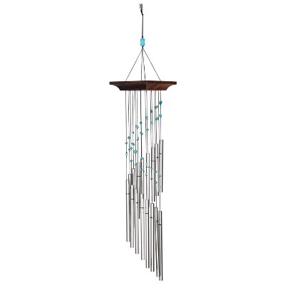 Turquoise and Silver Mystic Spiral Wind Chime with Teak Wood