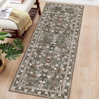 homfan Area Rug Retro Boho Mottled Flowers Rug Durable Non-Shedding Low Pile Washable Carpet for Living Room Bedroom