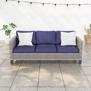 Sonkuki Outdoor Wicker Patio 3-Seat Sofa, PE Rattan Conversation Set With All-Weather Cushions - 1 of 4
