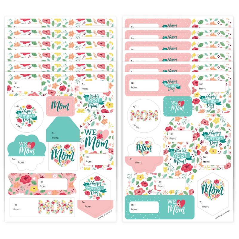 Big Dot of Happiness Colorful Floral Happy Mother's Day - Assorted We Love Mom Party Gift Tag Labels - To and From Stickers - 12 Sheets - 120 Stickers, 1 of 10