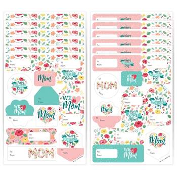 Big Dot of Happiness Colorful Floral Happy Mother's Day - Assorted We Love Mom Party Gift Tag Labels - To and From Stickers - 12 Sheets - 120 Stickers