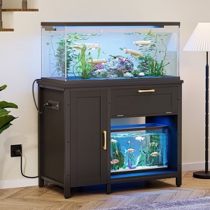 Bestier 40-50 Gallon Fish Tank Stand Wood Aquarium Stand with Storage Cabinet & Power Outlets LED Light, 660lbs Capacity, Black - 1 of 3
