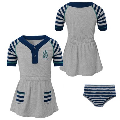 MLB Seattle Mariners Girls' Striped Gray Infant/Toddler Dress - 4T