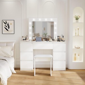 FONTOI 41.3"W Large Makeup Vanity Table with Mirror and Ample Storage Drawers for Bedroom Dressing Room, White, 41.34"*15.75"*55.12" - 1 of 4